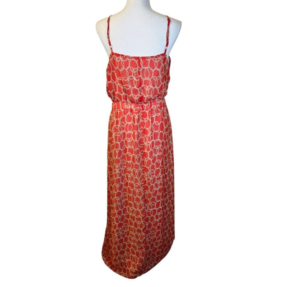 Banana Republic Maxi Dress Women Size 14 Orange Spaghetti Straps Preppy Resort - Picture 2 of 6
